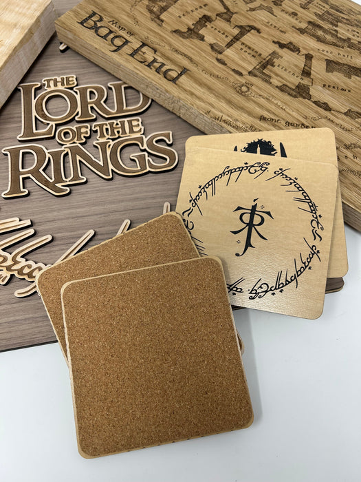Lord of the Rings Coasters | Laser Engraved Wood Gift Set