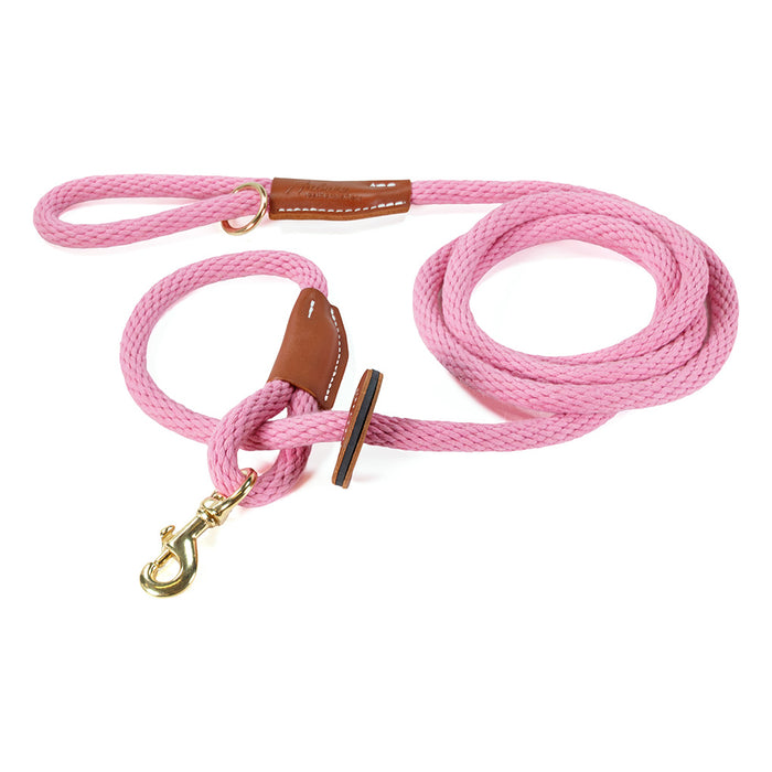 pink cotton rope harness leash with brass hardware and leather trim