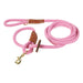 pink cotton rope harness leash with brass hardware and leather trim