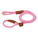 pink braided cotton rope slip leash with brass hardware and leather trim