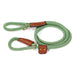 sage braided cotton rope slip leash with brass hardware and leather trim
