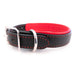 Black Padded Leather Dog Collar with Red lining and Stainless Steel Buckle and Dee Ring