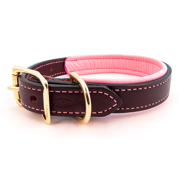 Padded Leather Collar - Burgundy