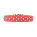 Auburn Leathercrafters crystallized Tuscan Italian Leather dog collar in bright red with three rows of crystals