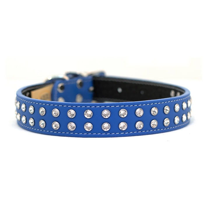 cobalt blue Tuscan Italian leather dog collar