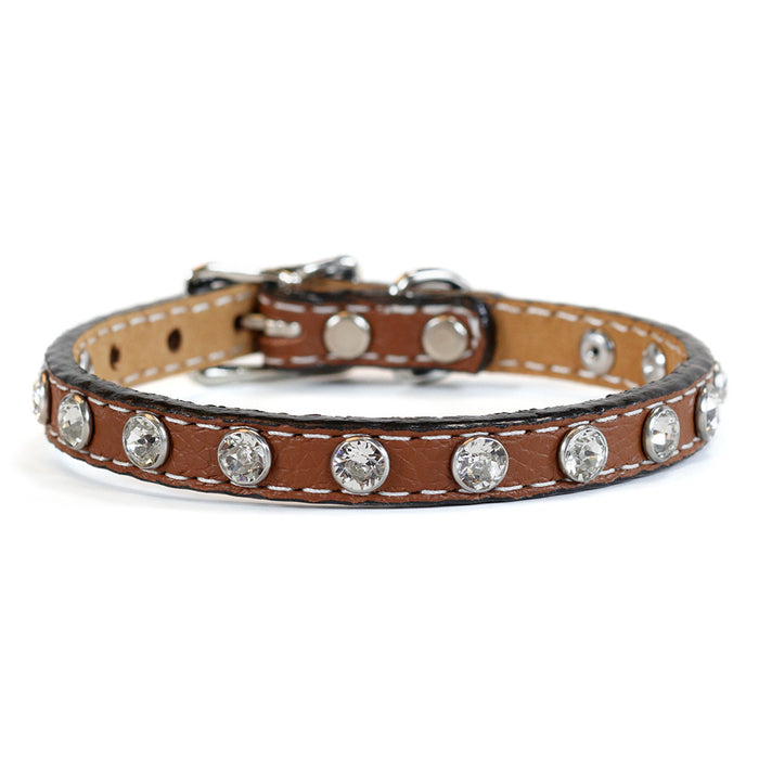 Tuscan Italian Leather Mini collar in Brown with Swarovski crystals
