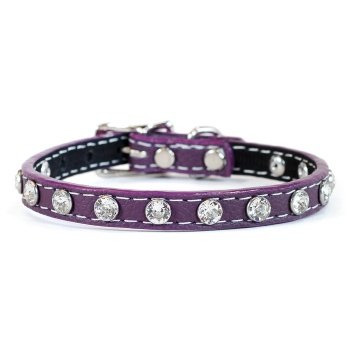 Tuscan Italian Leather Mini collar in Purple with Swarovski crystals