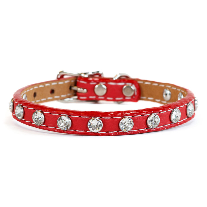 Tuscan Italian Leather Mini collar in Red with Swarovski crystals