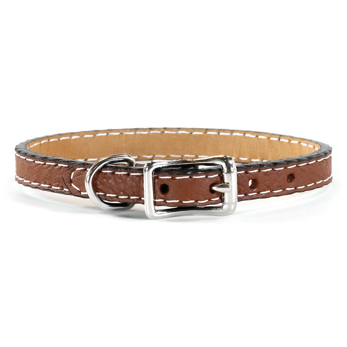 Tuscan Mini Italian leather collar for small dogs in brown