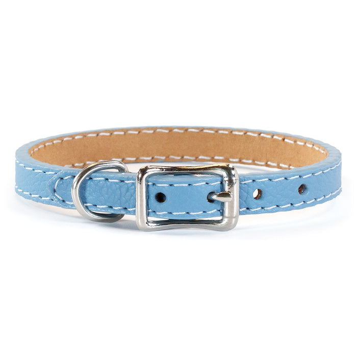 Tuscan Mini Italian leather collar for small dogs in light blue
