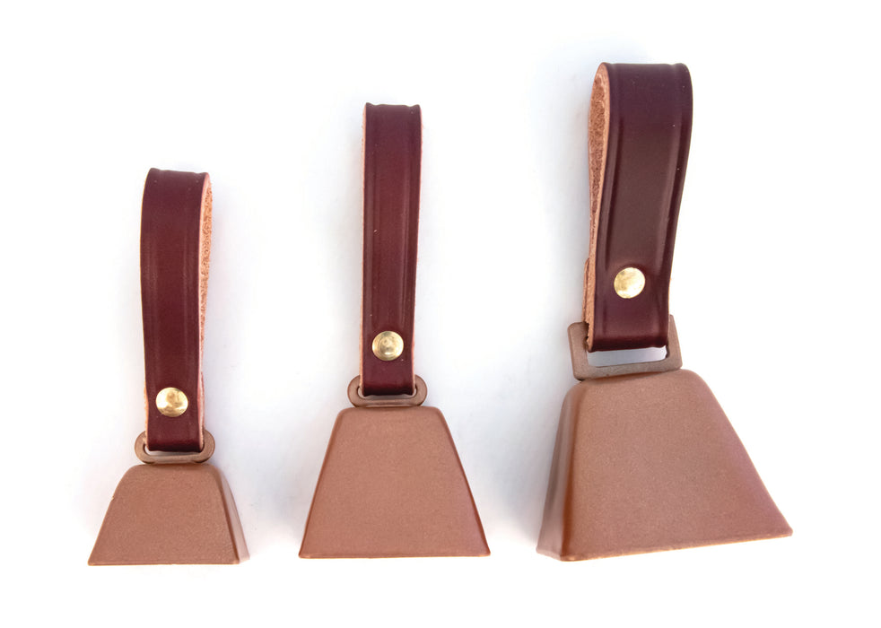 group photo of small, medium, and large country cow bells