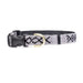 Block Island Slate side release dog collar in grey with black x's and gold dee-ring