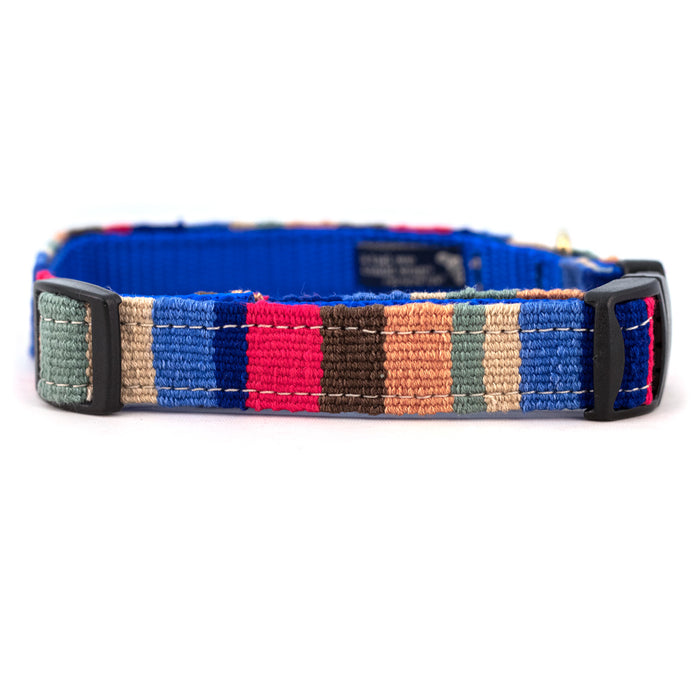 At the Beach Nantucket striped dog collar in red and blue and orange and tan earth tones