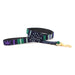 a tail we could wag handwoven leash in dark blue with blue and green patterns and brass snap