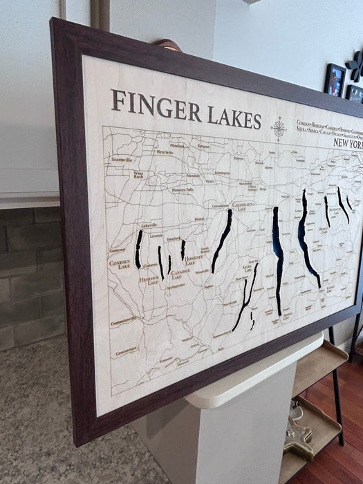 Finger Lakes Map | Laser-Engraved Wood Wall Art