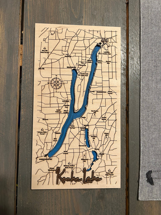 Finger Lakes Collectible Bathymetric Maps | 6.5x11.5 Wood Wall Art
