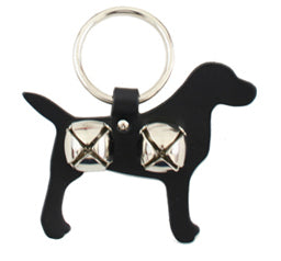 black bell door hanger with ring to hang over door knob and two nickel plated bells