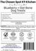 Guaranteed Analysis, Ingredients and Calorie Content (ME) Calculated of Blueberry + Oat Bone  Dog Treats Handmade Organic Dog Treats from The Chosen Spot K9 Kitchen in Canandaigua, NY. Along with AAFCO Compliance, NAVC Pet Nutrition Coach Ceertification, Third-party (Clemon University) Lab Tested, and NYS Certified MWBE. Distributed By: The Chosen Spot K9 Kitchen
380 Gibsson Street
Cananadaigua, NY 14424
ChosenSpotK9Kitchen@gmail.com
www.TheChosenSpotK9Kitchen.com
Net Weight: 3oz (85g)
Batch & UPC Barcode