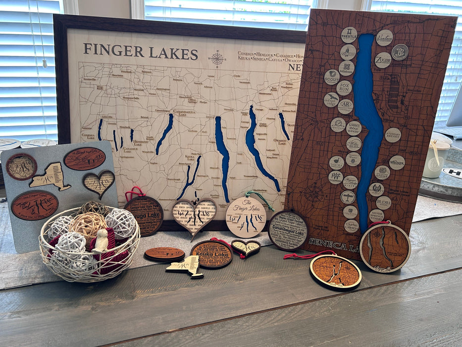 Finger Lakes Map | Laser-Engraved Wood Wall Art
