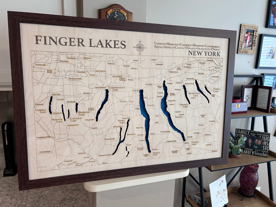 Finger Lakes Map | Laser-Engraved Wood Wall Art