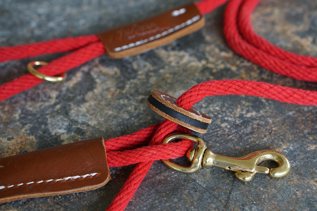 Cotton Rope harness leash small red closeup