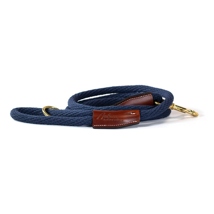 navy blue Braided Cotton Rope leash with brass snap