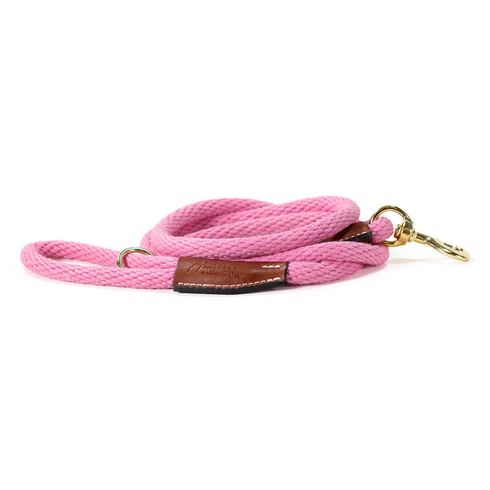 cotton rope leash with brass snap and leather trim