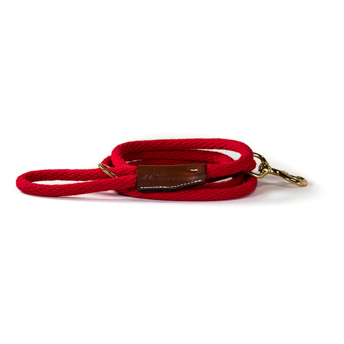 red Braided Cotton Rope leash with brass snap
