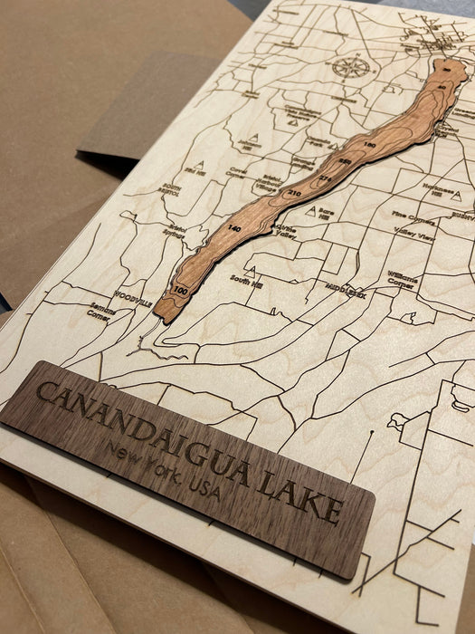 Finger Lakes Bathymetric Wood Map