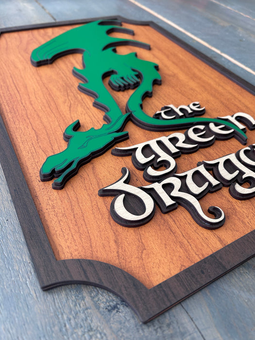 The Green Dragon Inn Sign | LOTR Hobbit Decor | Handcrafted Wood