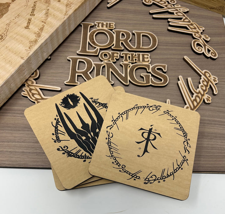 Lord of the Rings Coasters | Laser Engraved Wood Gift Set