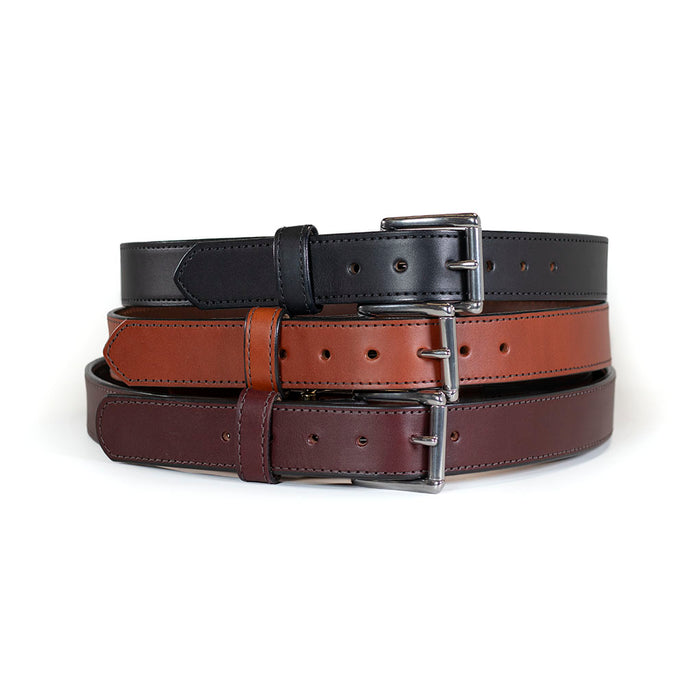 group of three leather belts with stainless steel buckles