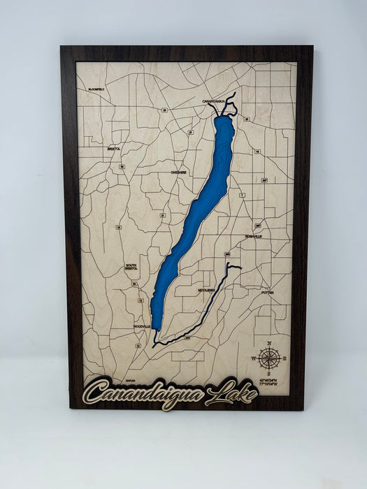 Finger Lakes Laser Engraved Bathymetric Maps - Style Three