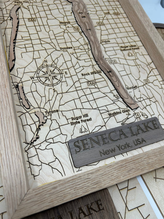Finger Lakes Bathymetric Wood Map