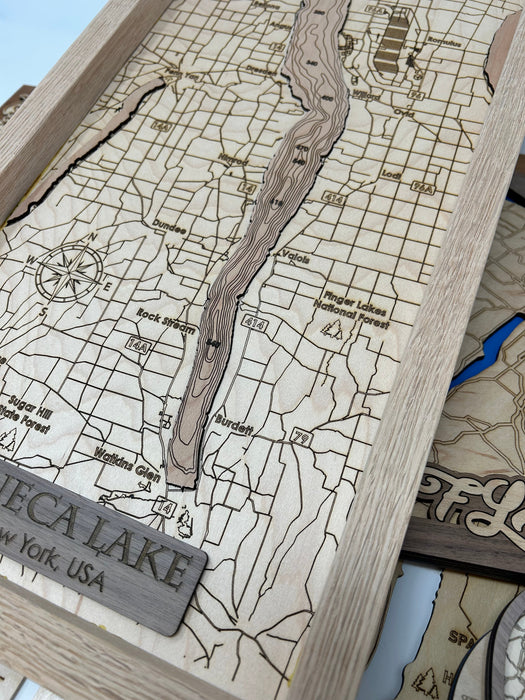 Finger Lakes Bathymetric Wood Map