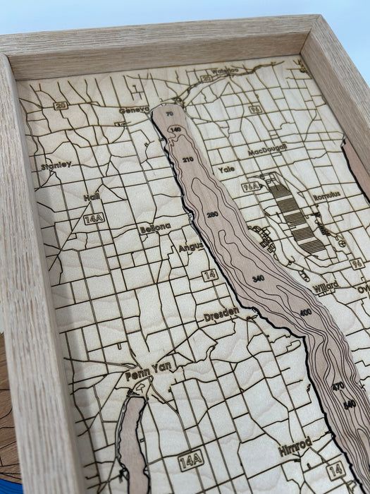 Finger Lakes Bathymetric Wood Map
