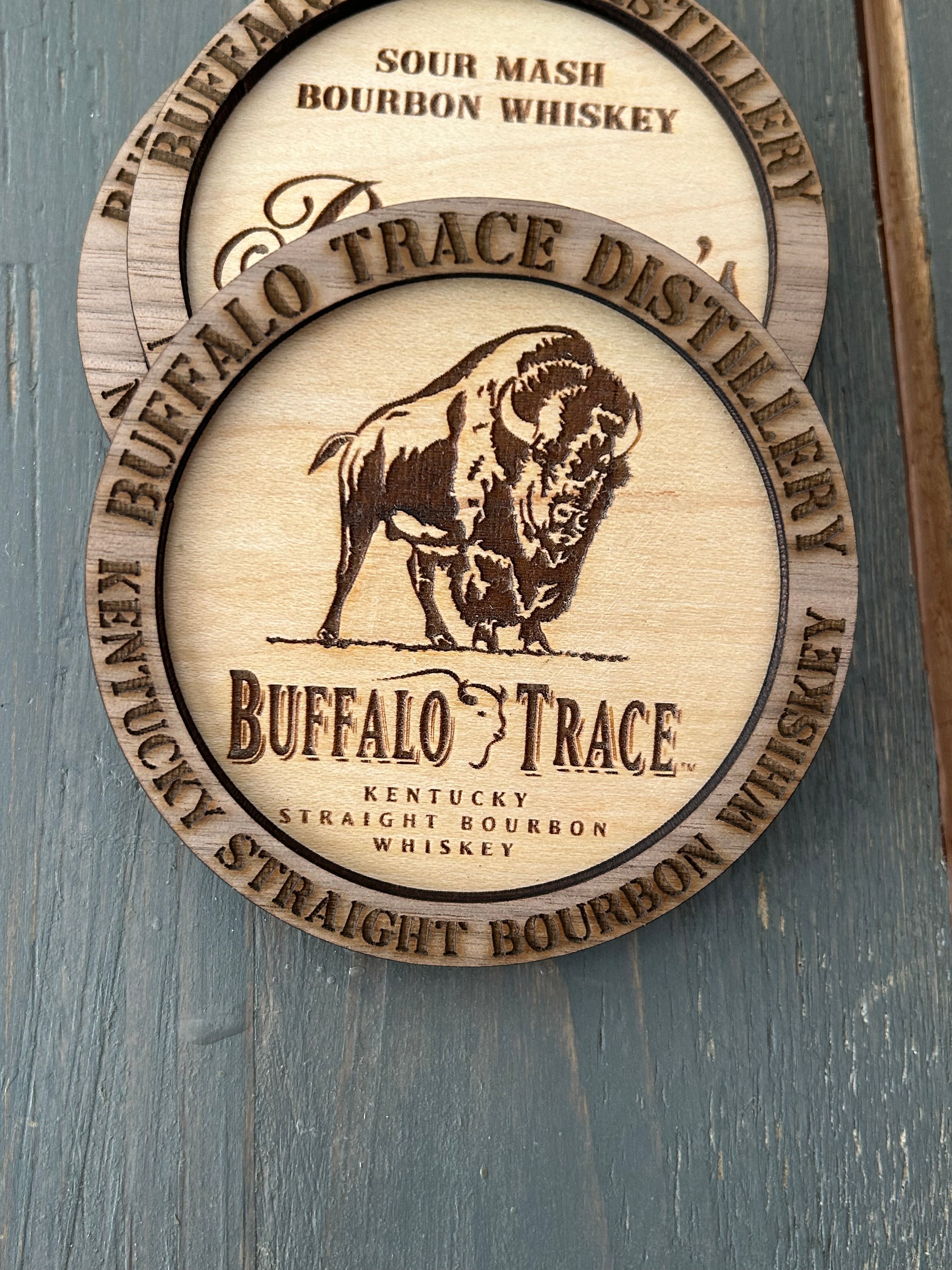 Bourbon Whiskey Coasters | Laser Engraved Wood | Distillery Gift Set