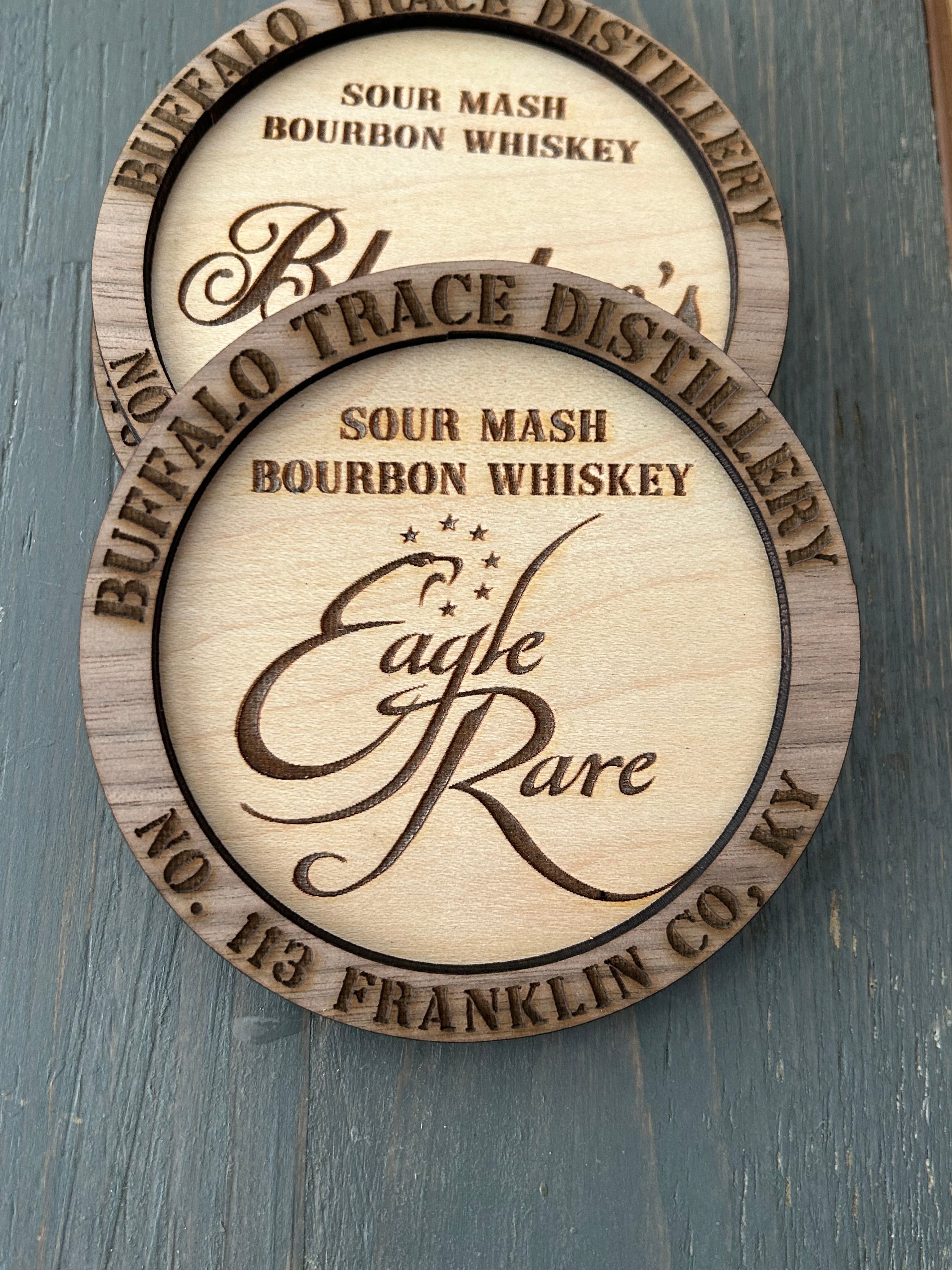 Bourbon Whiskey Coasters | Laser Engraved Wood | Distillery Gift Set