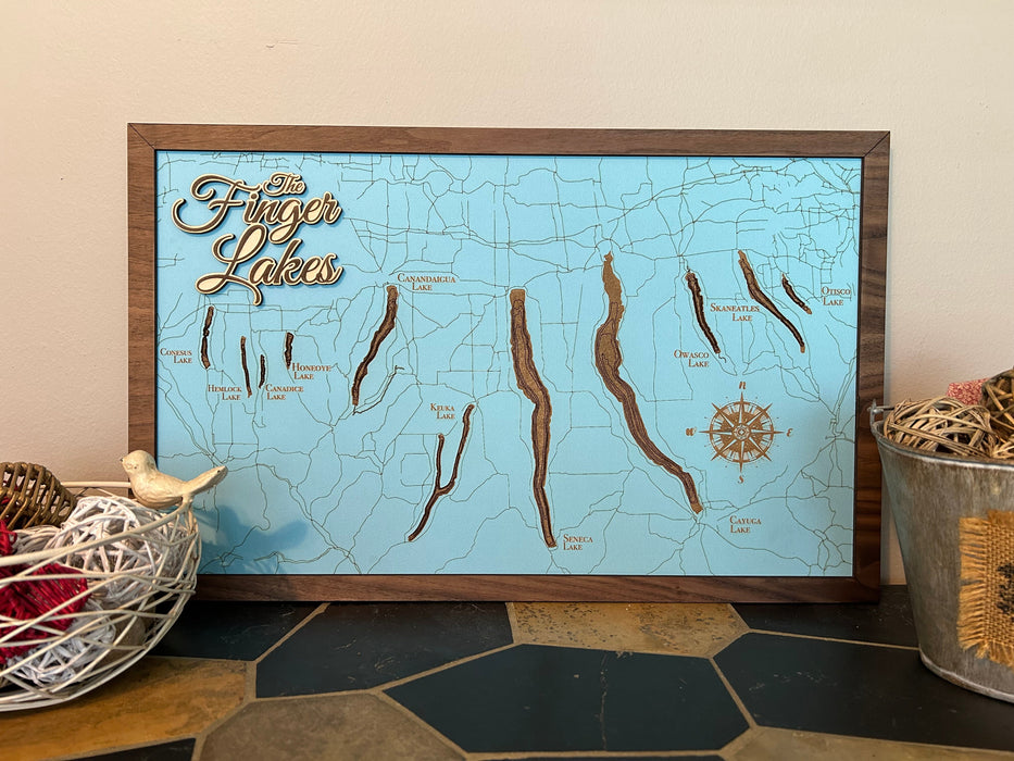 Finger Lakes Bathymetric Lake Blue Map
