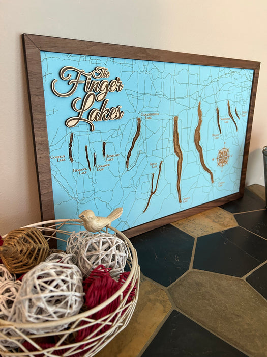 Finger Lakes Bathymetric Lake Blue Map