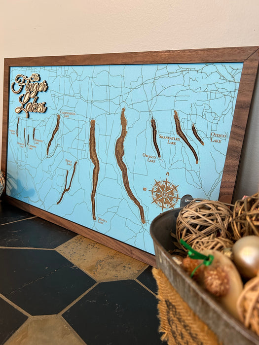 Finger Lakes Bathymetric Lake Blue Map