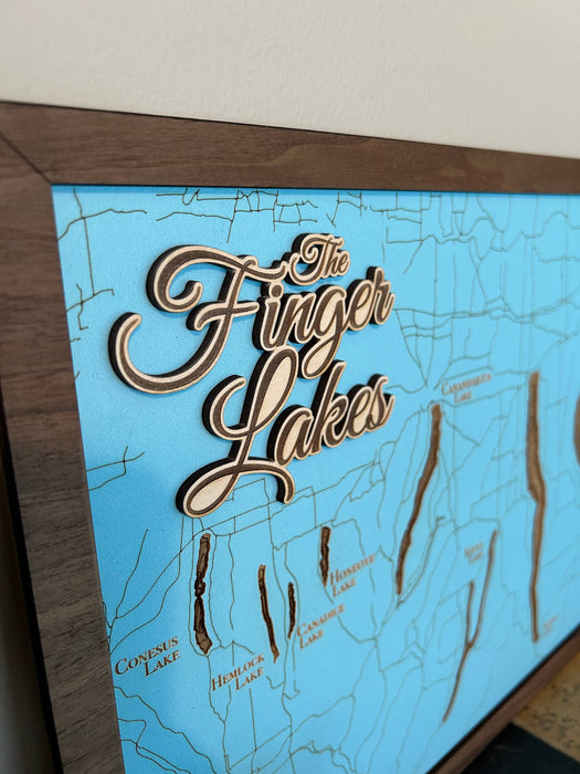 Finger Lakes Bathymetric Lake Blue Map