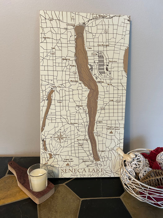 Seneca Lake Laser Engraved Painted Map