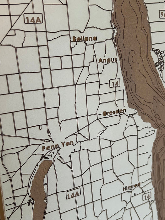 Seneca Lake Laser Engraved Painted Map