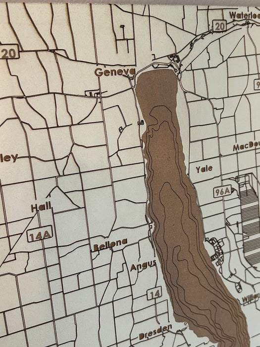 Seneca Lake Laser Engraved Painted Map