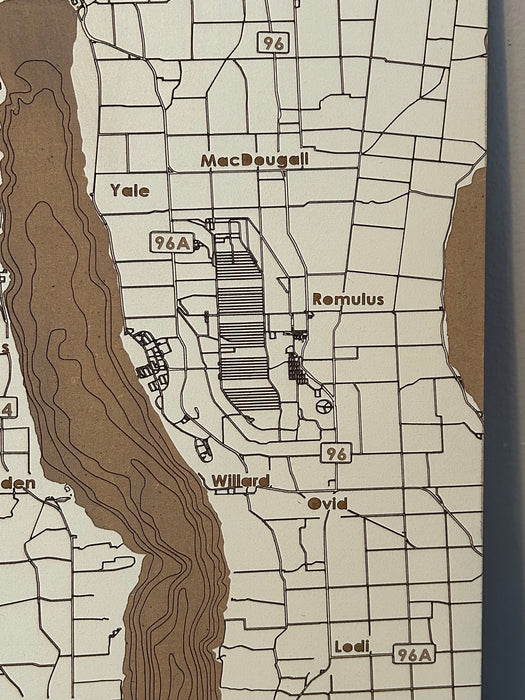 Seneca Lake Laser Engraved Painted Map