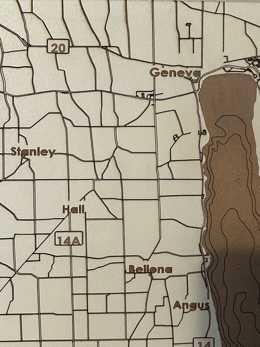 Seneca Lake Laser Engraved Painted Map