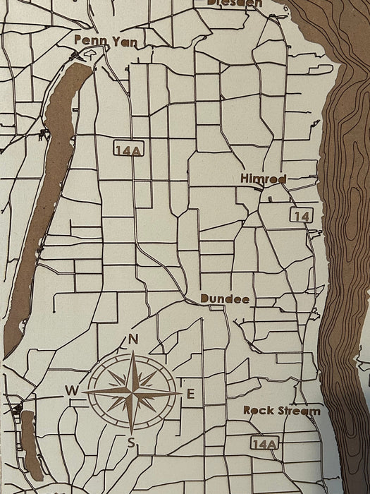 Seneca Lake Laser Engraved Painted Map