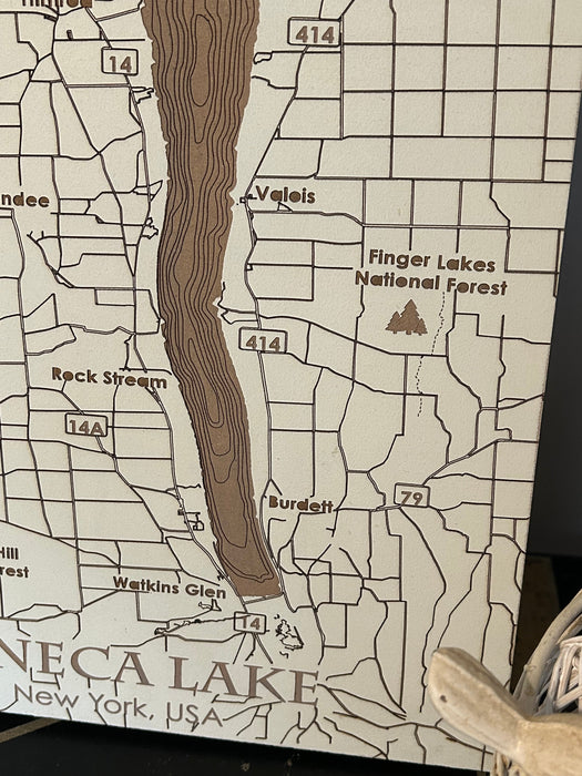 Seneca Lake Laser Engraved Painted Map
