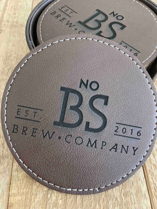 Engraved Dark Brown Leather Coaster